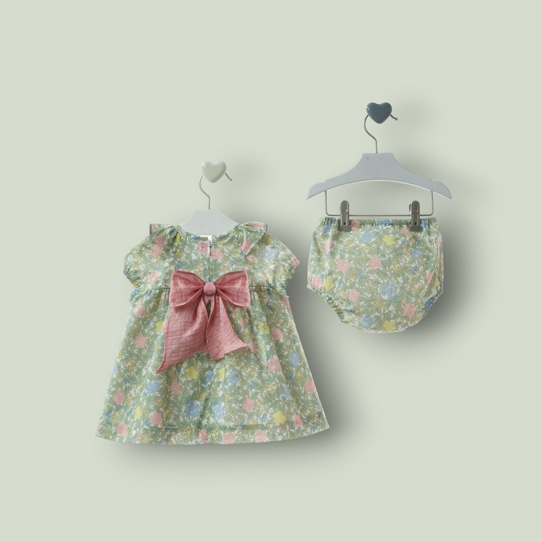 Vestido con braguita flores verdes y rosas "Wabi-Sabi"