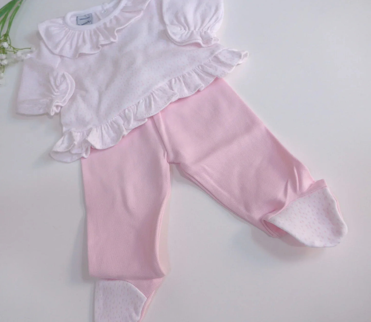 Jubon y polaina blanco con lluvia rosa - PARDALETS