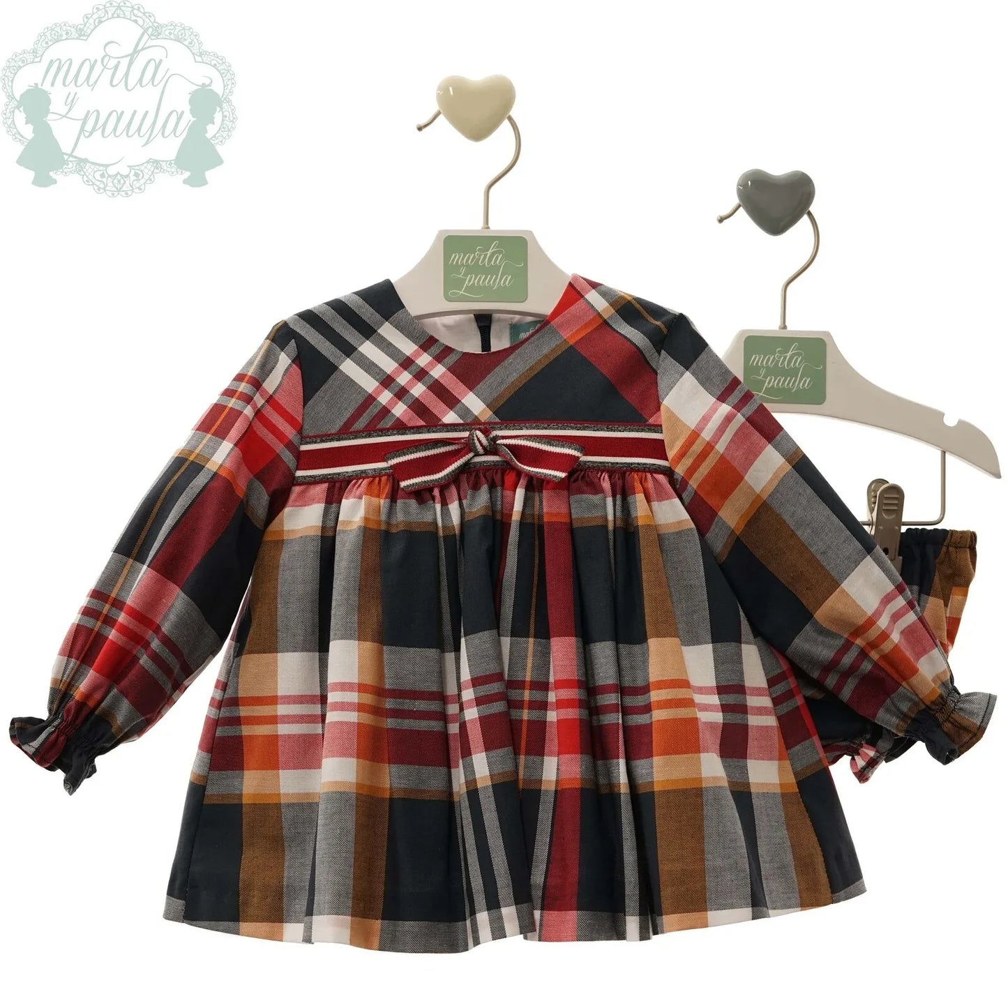 Vestido con braguita cuadro grises y rojos "Tiziano" - PARDALETS