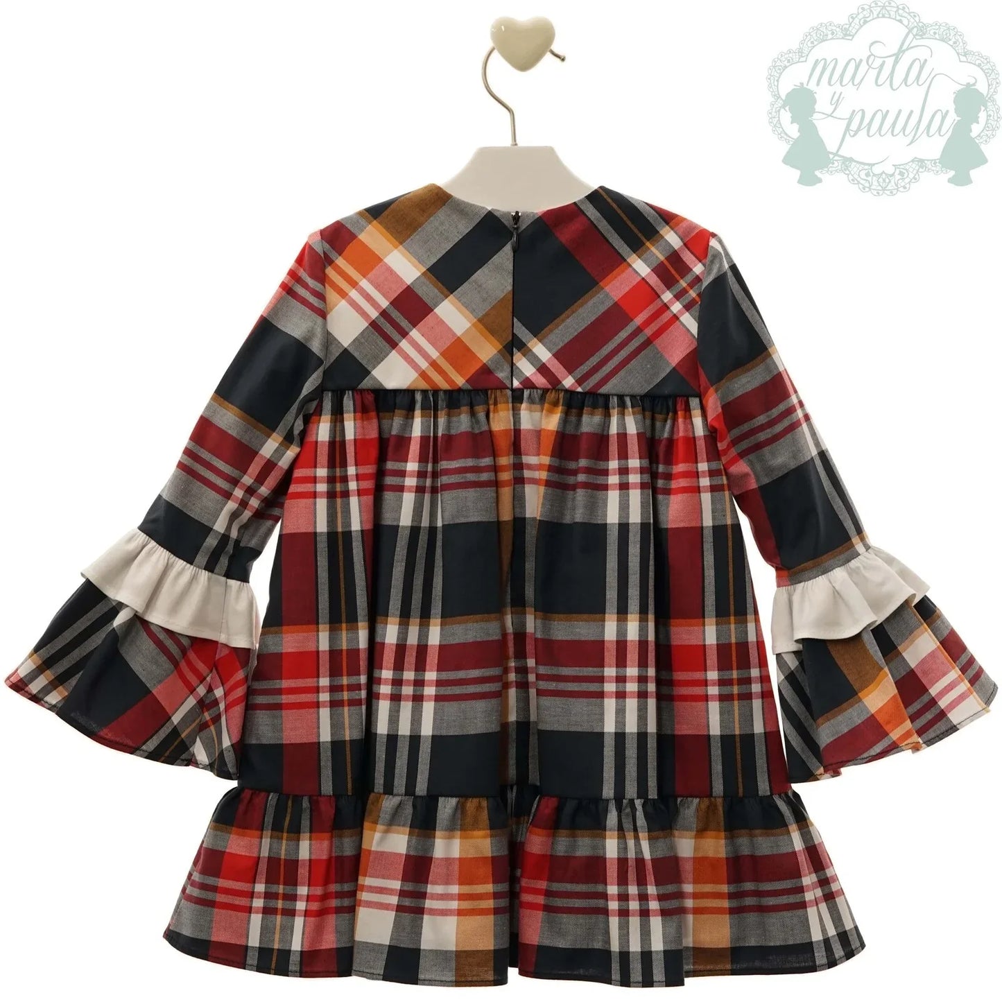 Vestido infantil cuadros rojos y grises "Tiziano" - PARDALETS