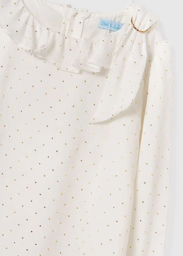 Blusa crudo bambula de seda topitos dorados - PARDALETS