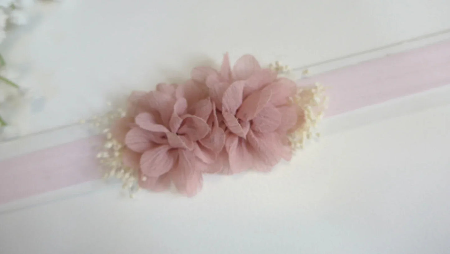 Diadema elastica 2 flores rosas empolvado - PARDALETS