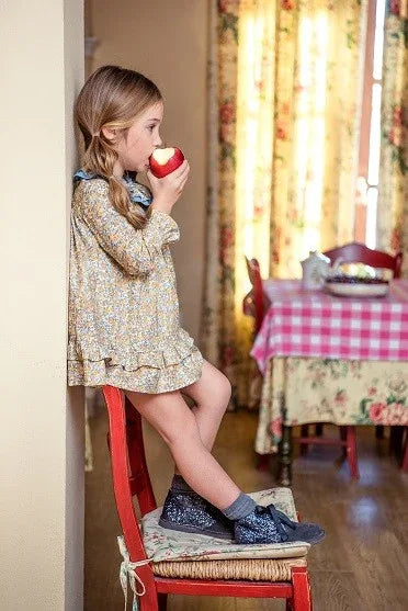 Vestido estampado flores turquesa y mostaza "Simba" - PARDALETS