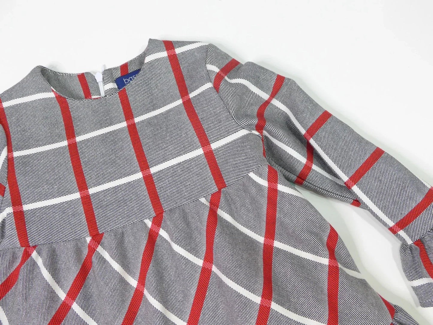 Vestido gris con rayas blancas y rojas - PARDALETS