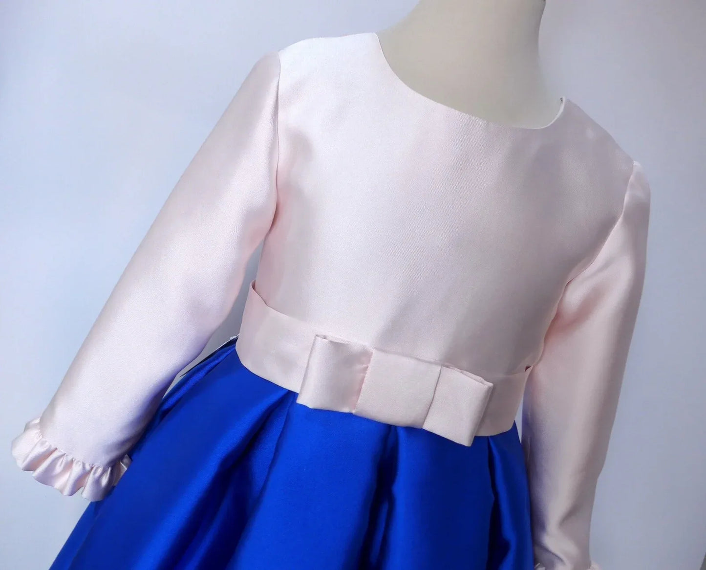 Vestido mikado rosa y azulon con lazo - PARDALETS