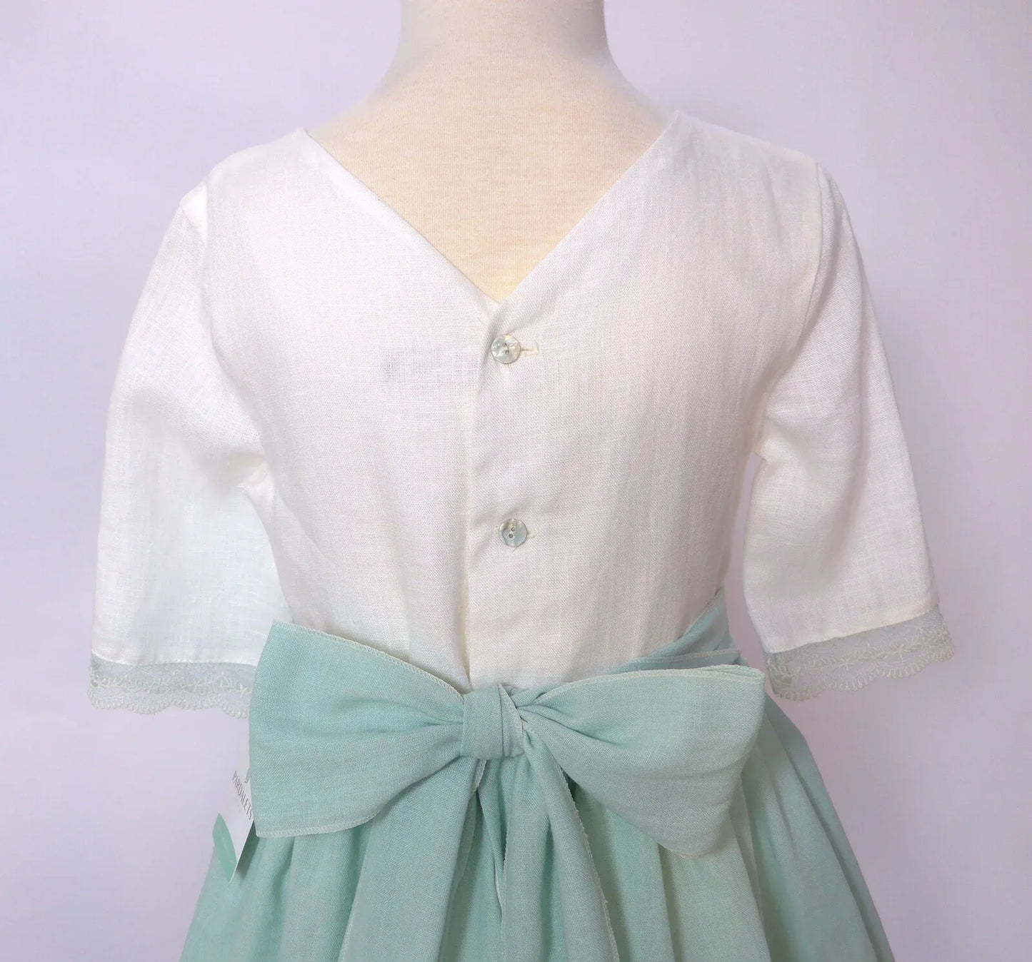 Vestido lino verde agua y beig - PARDALETS