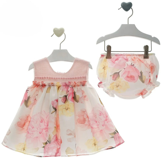 Vestido con braguita flores rosas "Capricornio" - PARDALETS