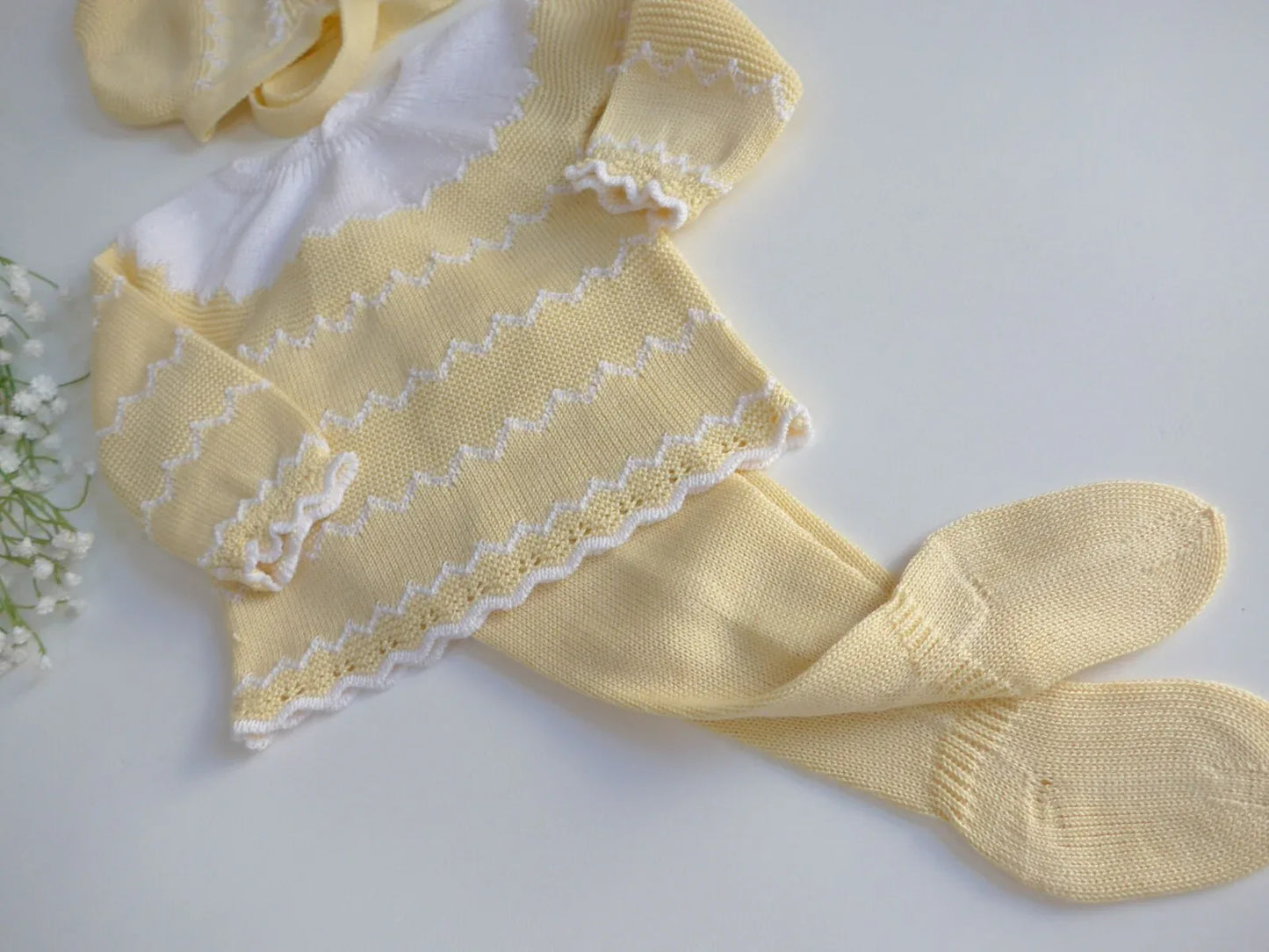 Jubon, polaina y capota crema y blanco - PARDALETS