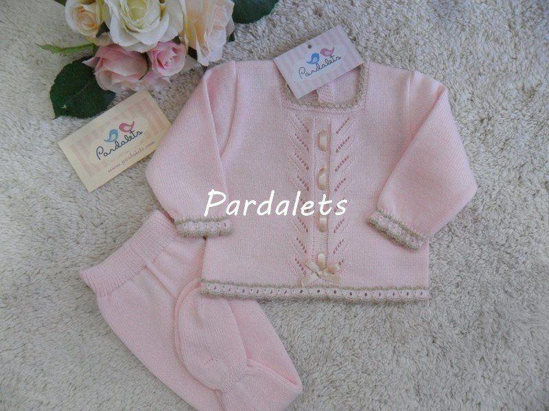 Jubon y polaina rosa con pasacintas beig - PARDALETS