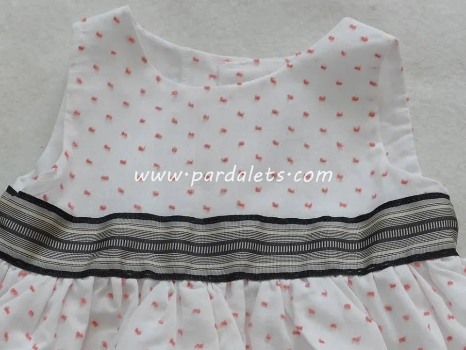 Vestido plumeti blanco y coral Ancar - PARDALETS
