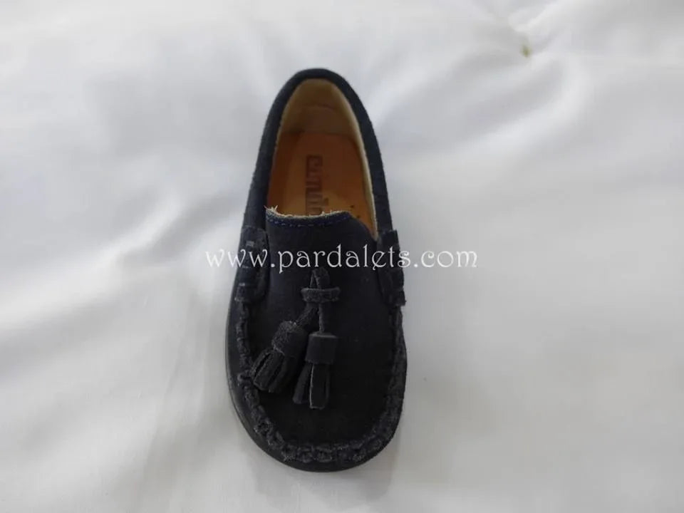 Mocasin serraje azul marino con 2 pompones - PARDALETS