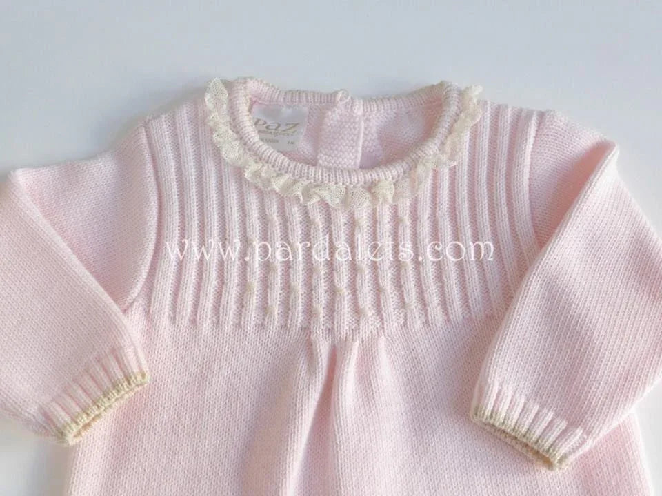 Pelele algodon rosa con puntilla beig Paz Rodriguez - PARDALETS