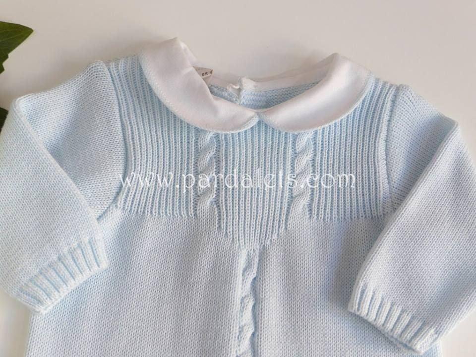 Pelele algodon celeste y cuello batista blanco Paz Rodriguez - PARDALETS