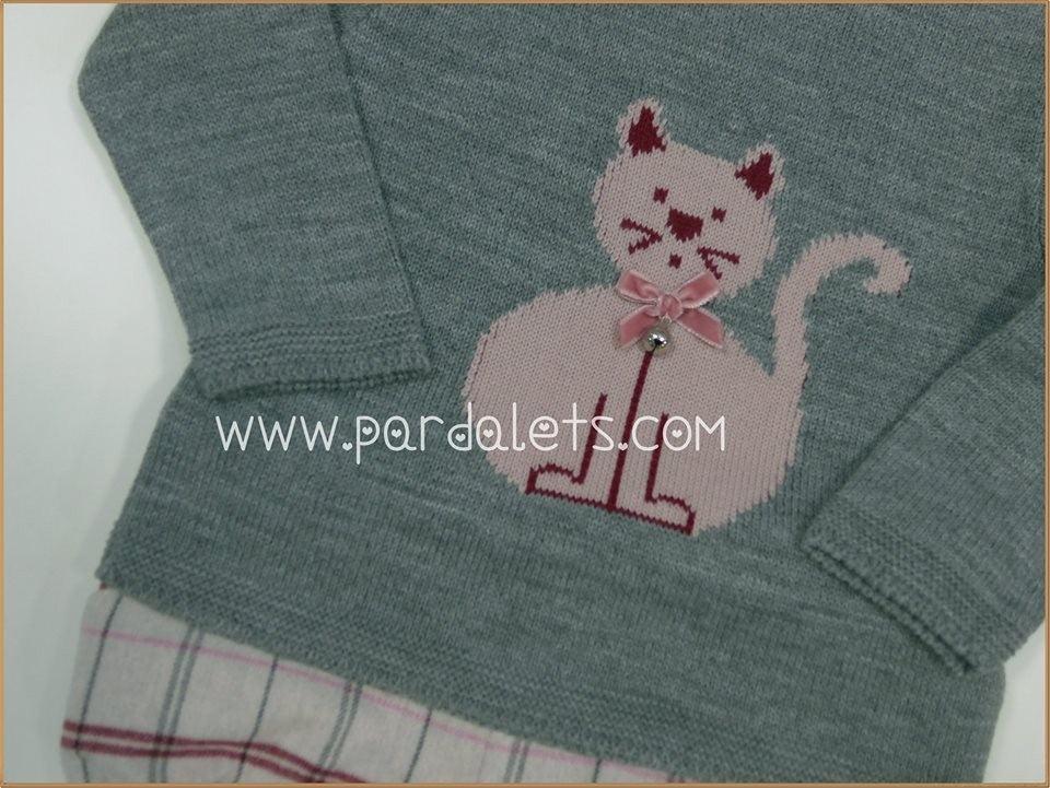 Jersey de lana gris gatito bordado y culote - PARDALETS