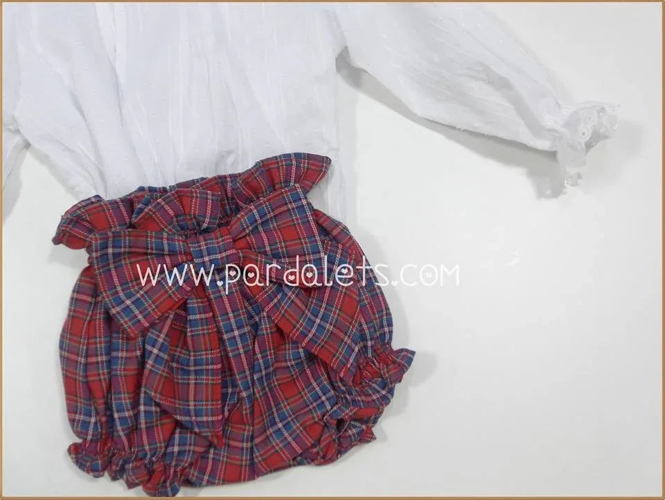 Blusa blanca plumeti y bombacho cuadros - PARDALETS