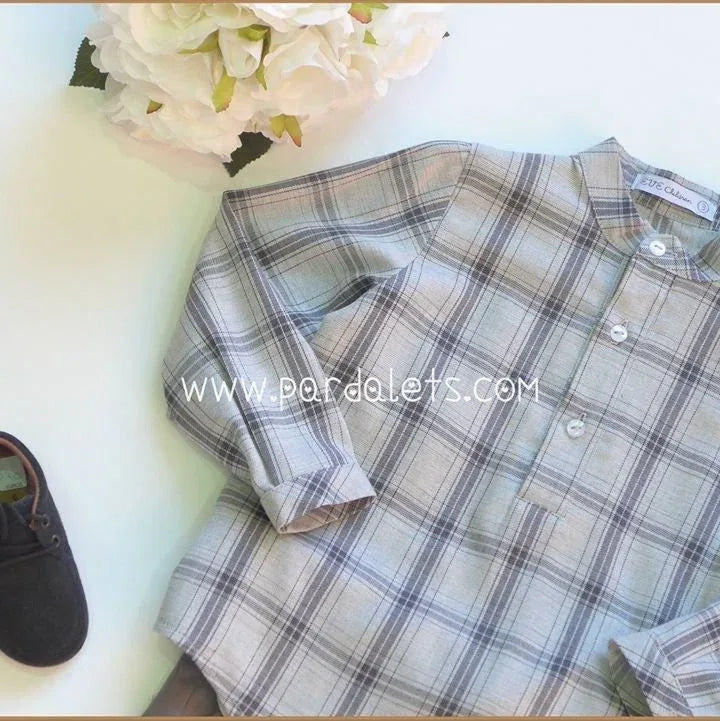 Conjunto camisa cuadros y short gris - PARDALETS