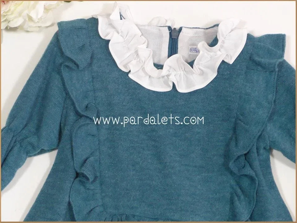 Vestido punto verde oscuro con volantes - PARDALETS