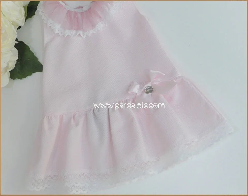 Vestido pique rosa con volante tul - PARDALETS