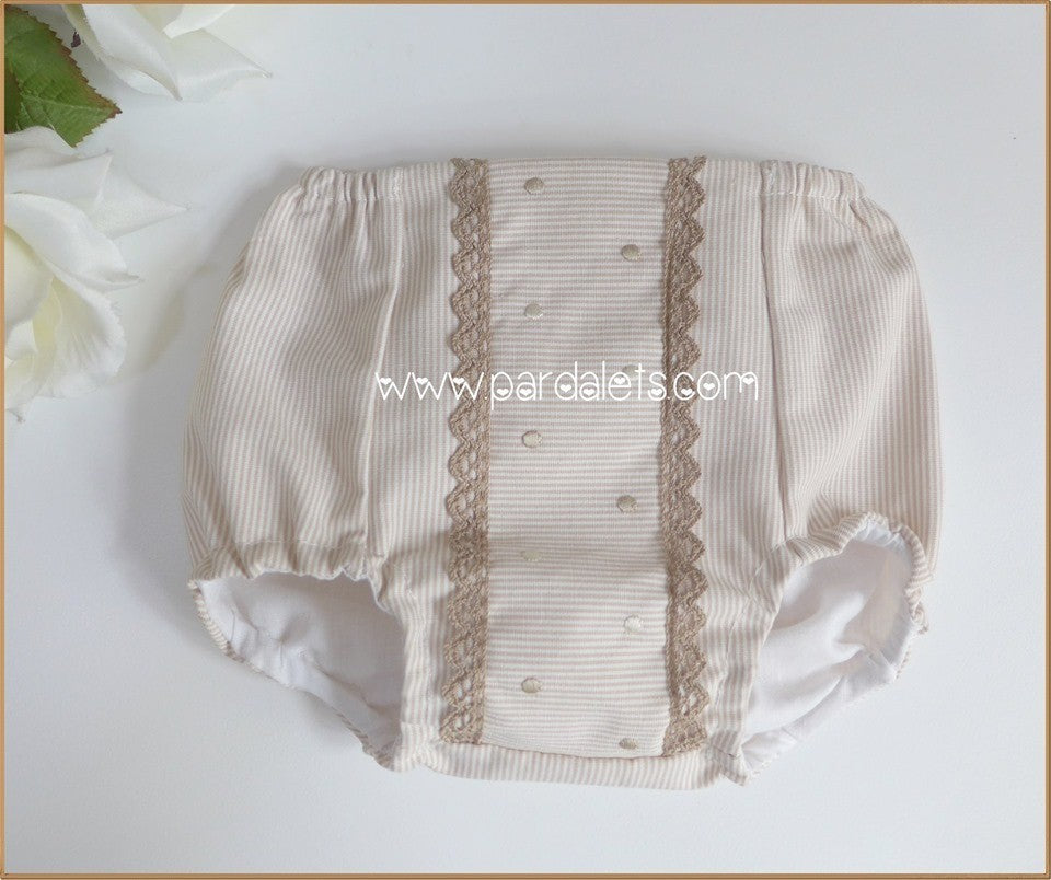 Culote beige rayas y puntilla camel