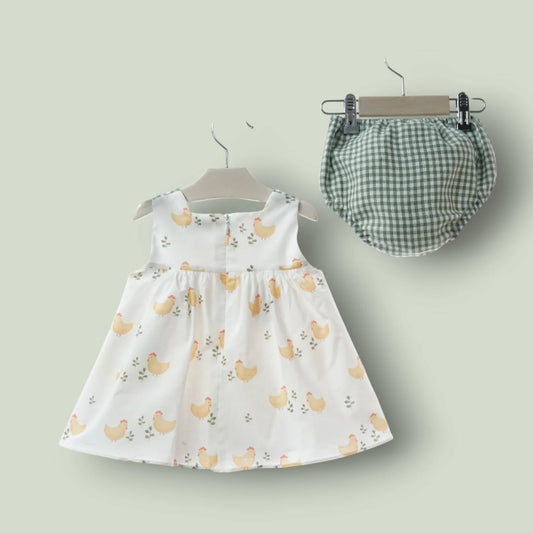 Vestido gallinitas y braguita vichy verde "Anfora"