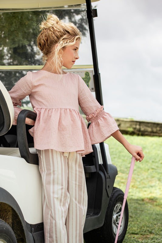 Conjunto blusa y pantalon rayas rosa empolvado "Porcelana"