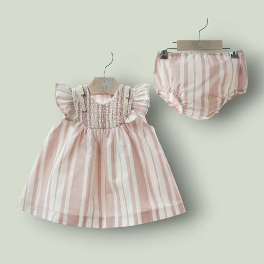 Vestido con braguita rayas rosa empolvado "Porcelana"