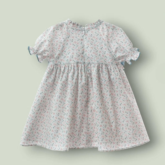 Vestido florecitas turquesas y rosas manga corta "Azulejo"