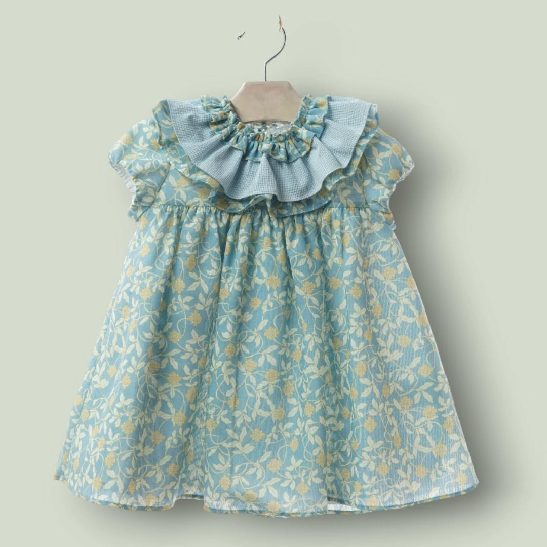 Vestido turquesa flores verdes "Alfareria"