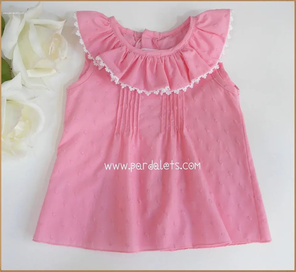 Blusa plumeti rosa y volante - PARDALETS