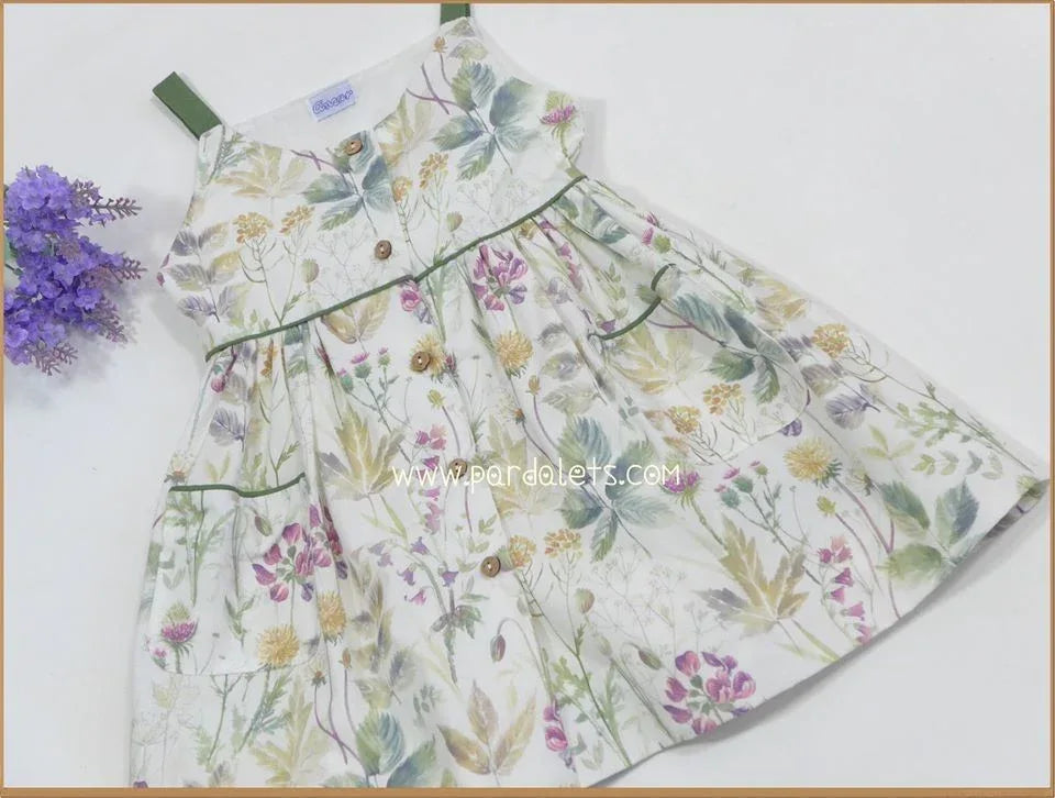 Vestido estampado flores verdes y moradas - PARDALETS