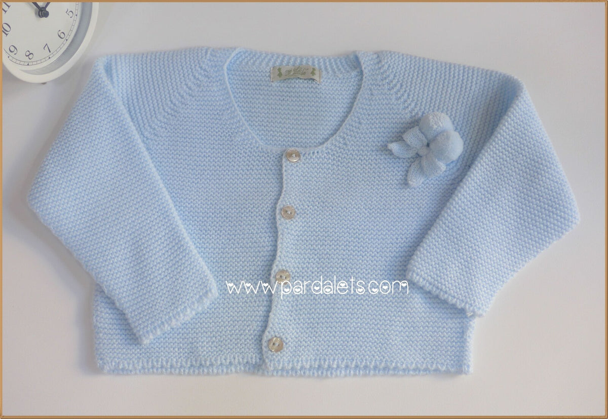 Chaqueta larga celeste pompón y lazo