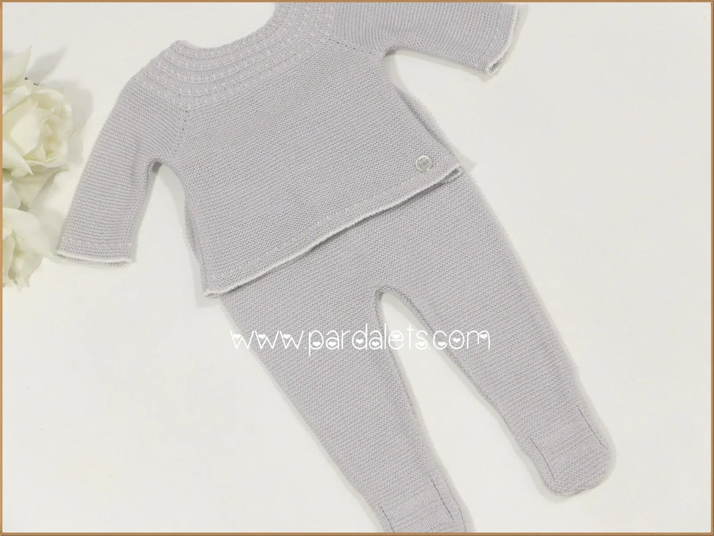 Jubon y polaina algodon gris con ribete blanco - PARDALETS