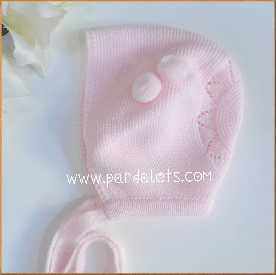Capota lana rosa con 2 pompones - PARDALETS