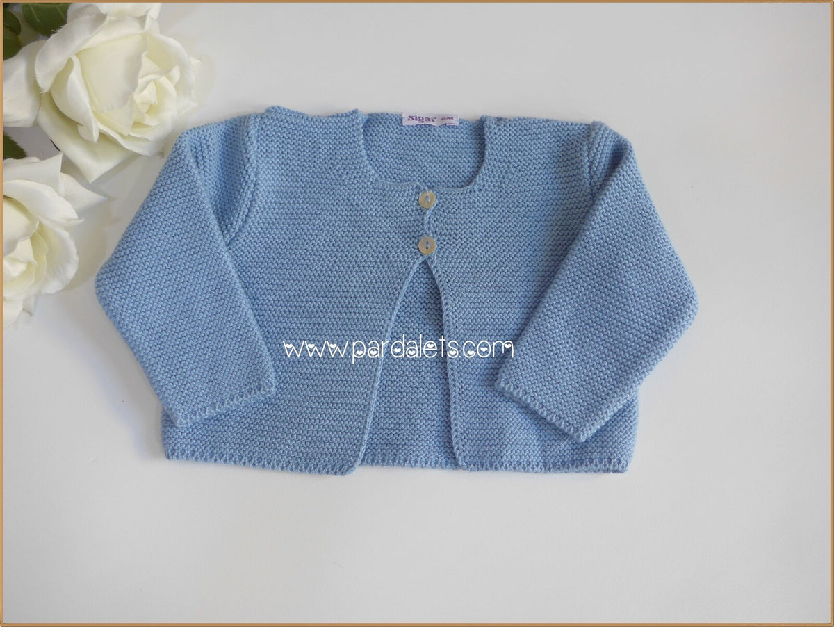 Chaqueta larga punto bobo azul empolvado