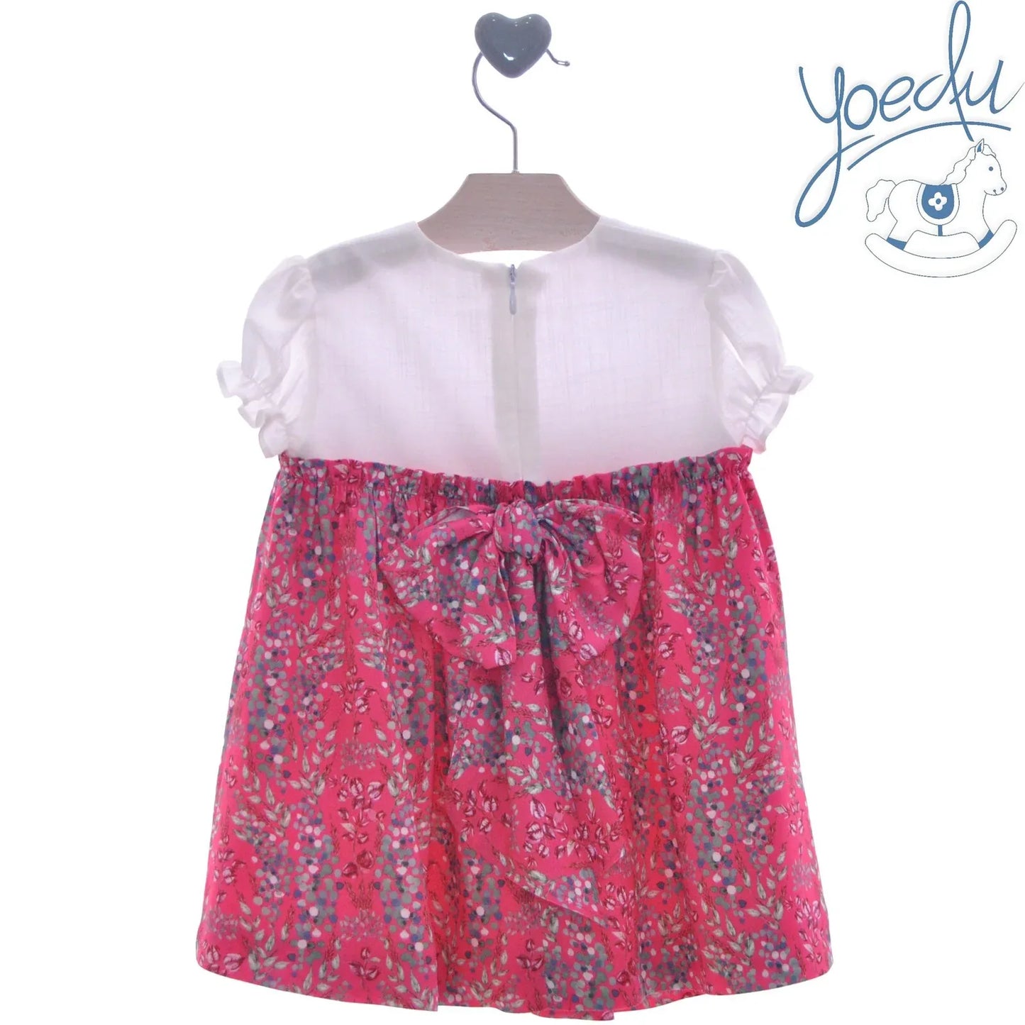 Vestido fresa con florecitas y cuerpo blanco "Cerezo" - PARDALETS