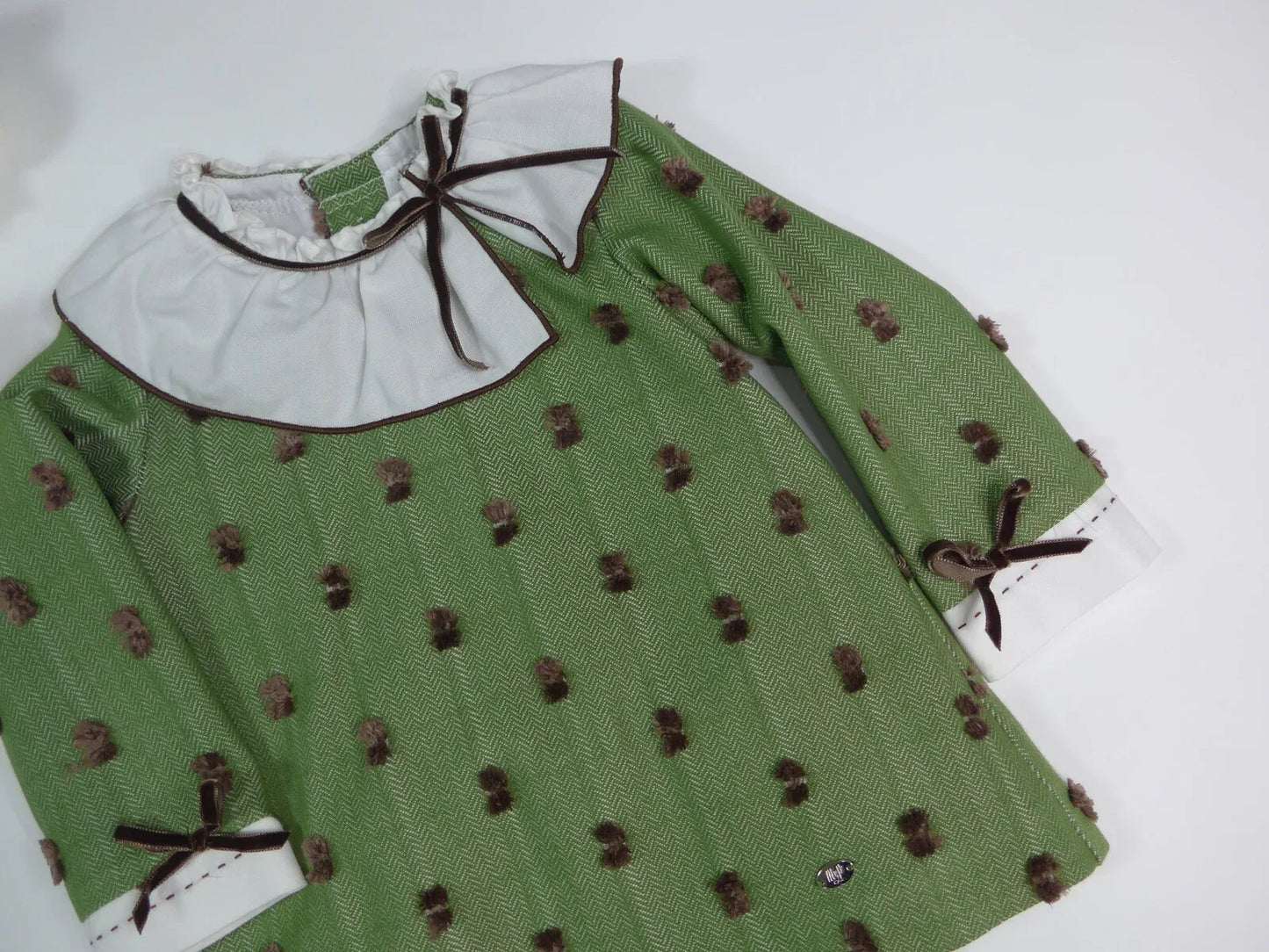 Vestido verde plumeti marrón y pololo "Nina" - PARDALETS