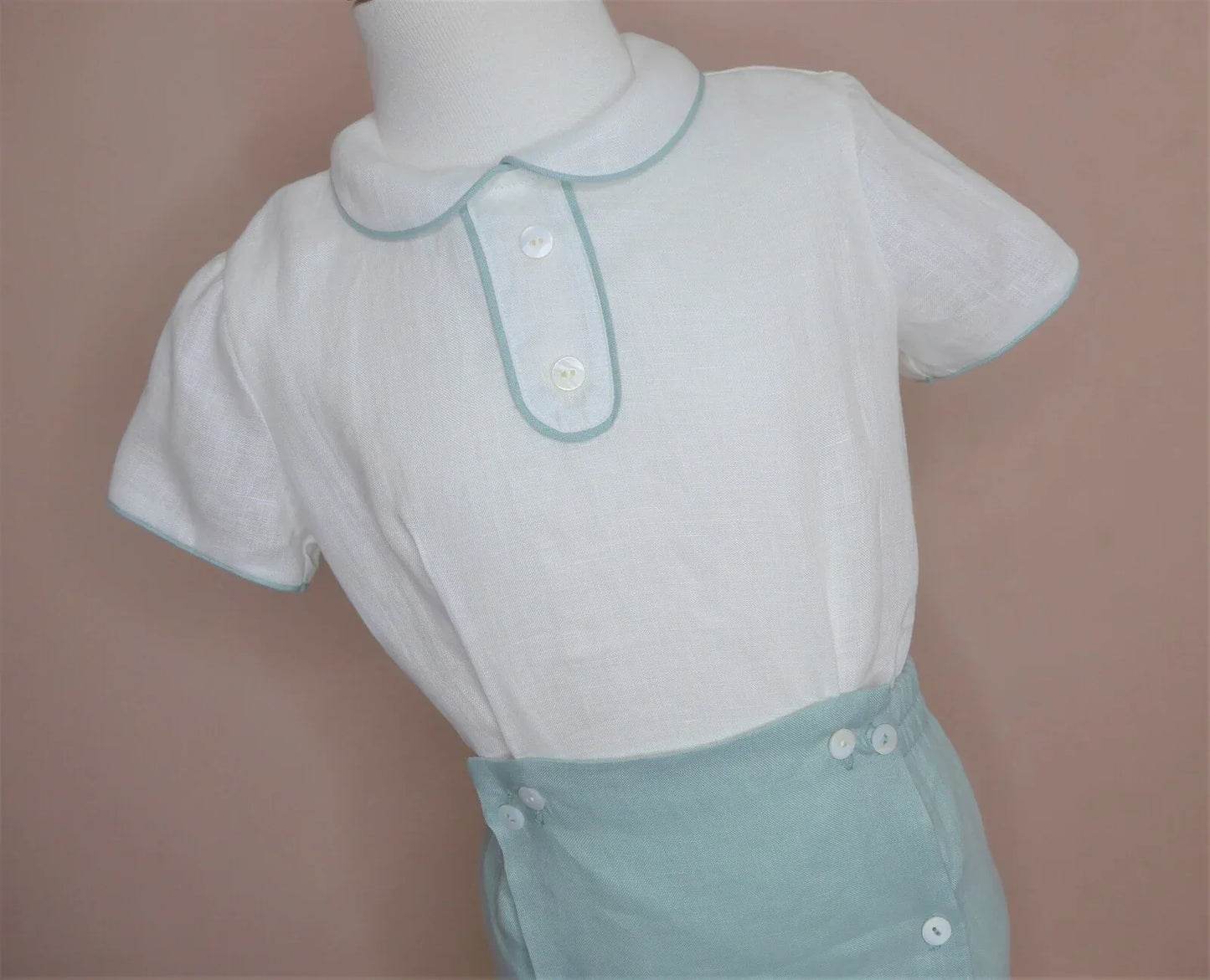 Conjunto camisa lino cuello bebe verde y bombacho - PARDALETS