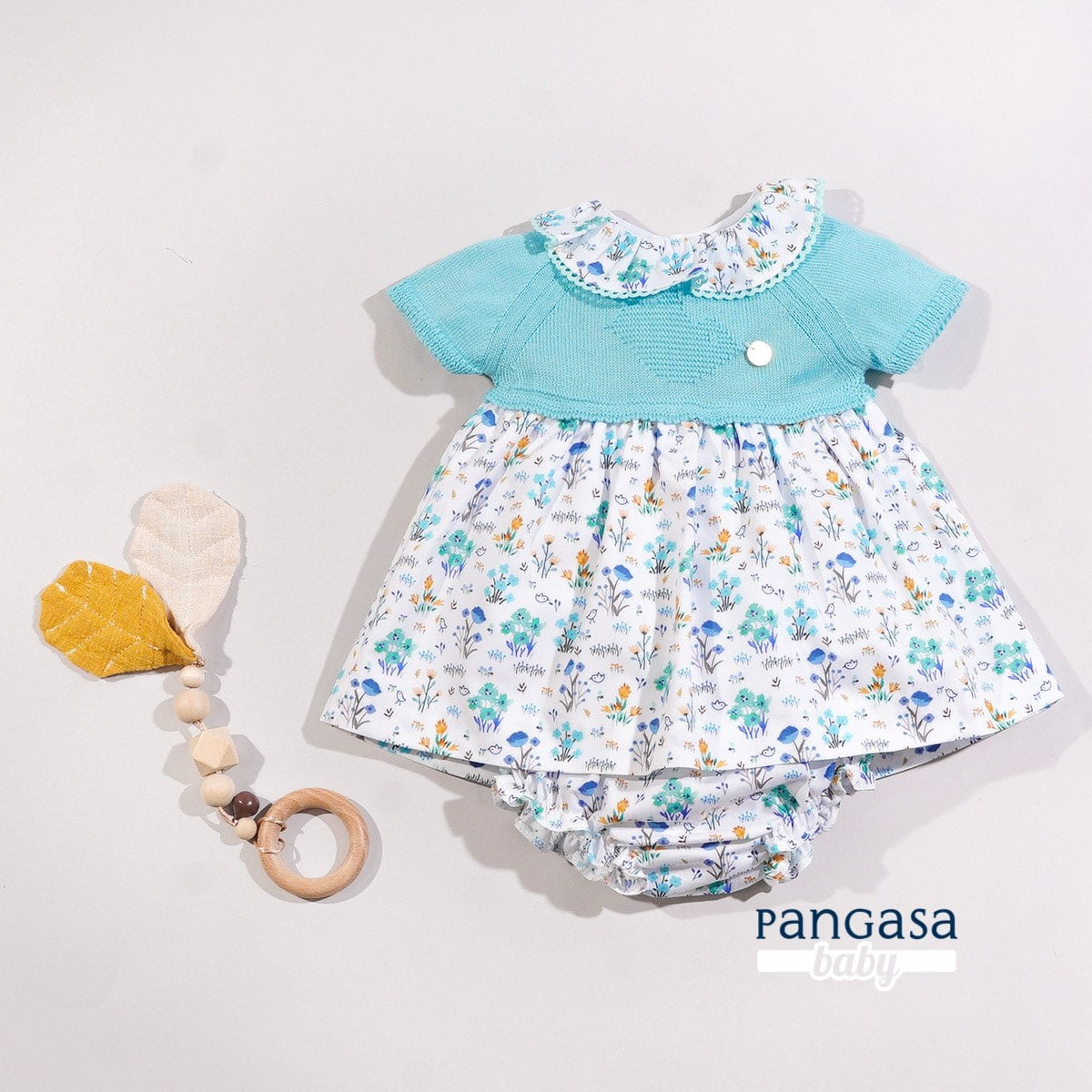 Jesusito algodón turquesa estampado pajaritos