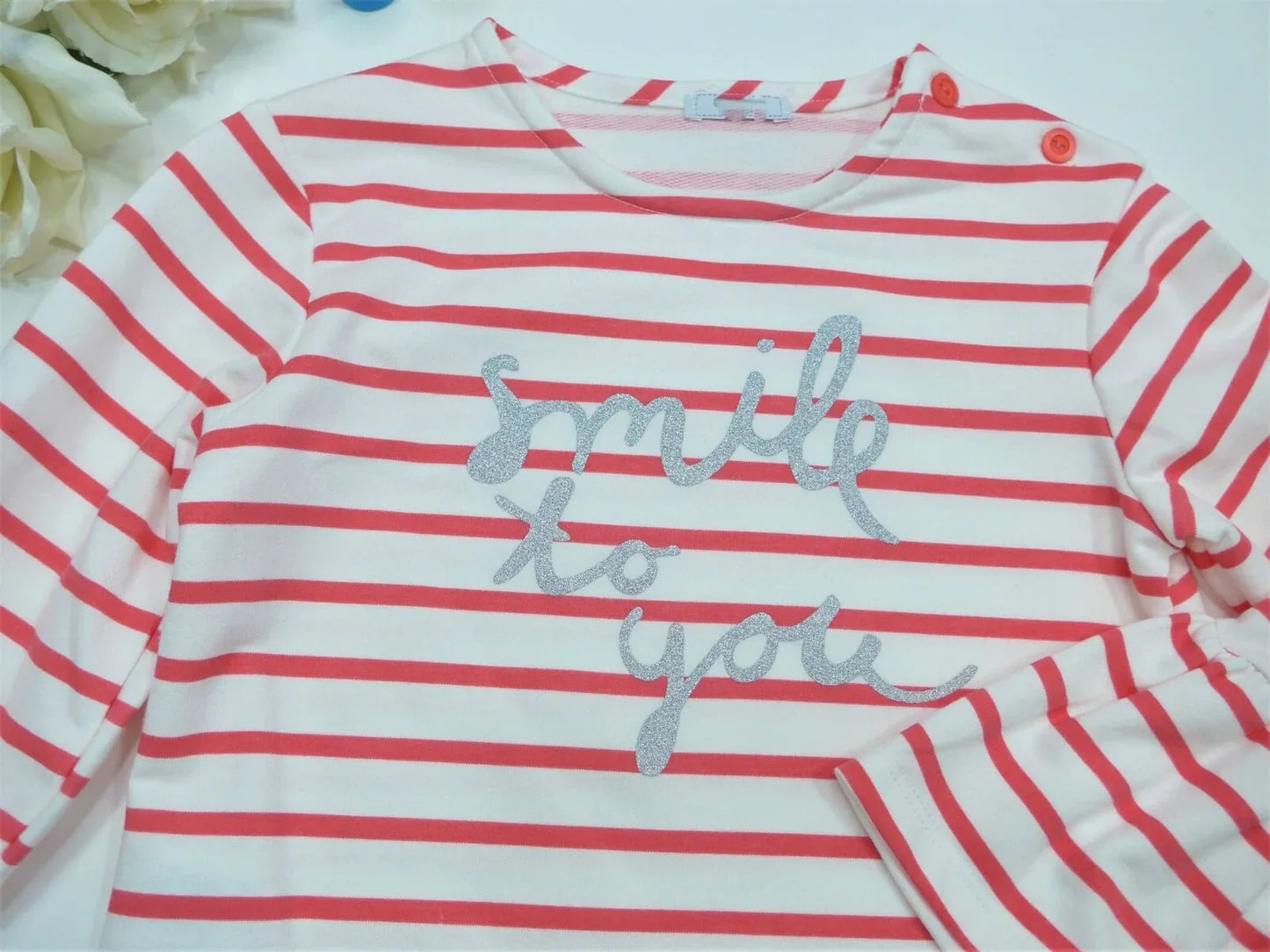 Sudadera manga volante de rayas coral "Smile to you" - PARDALETS