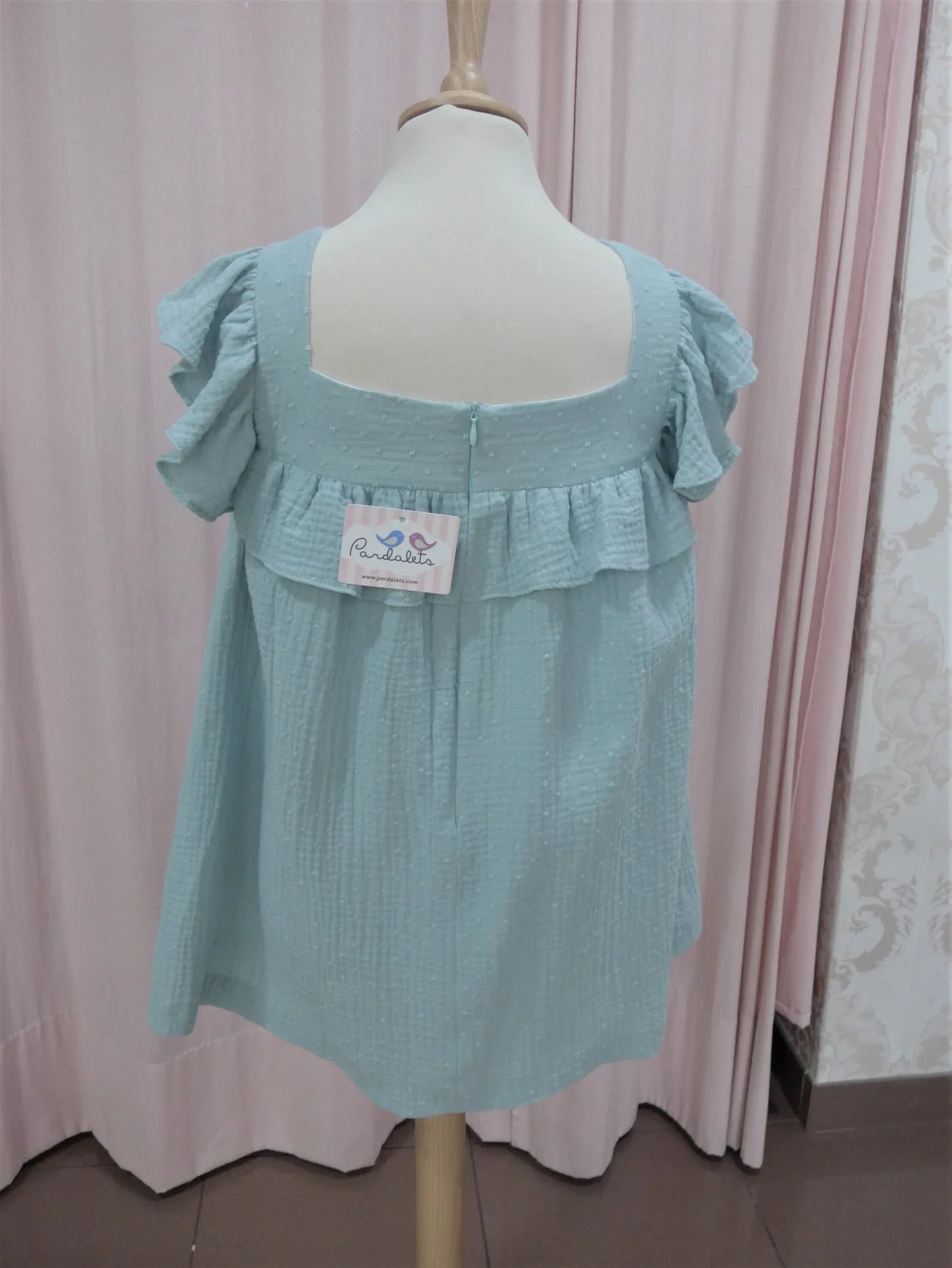 Vestido de gasa doble verde agua "Cleopatra" - PARDALETS