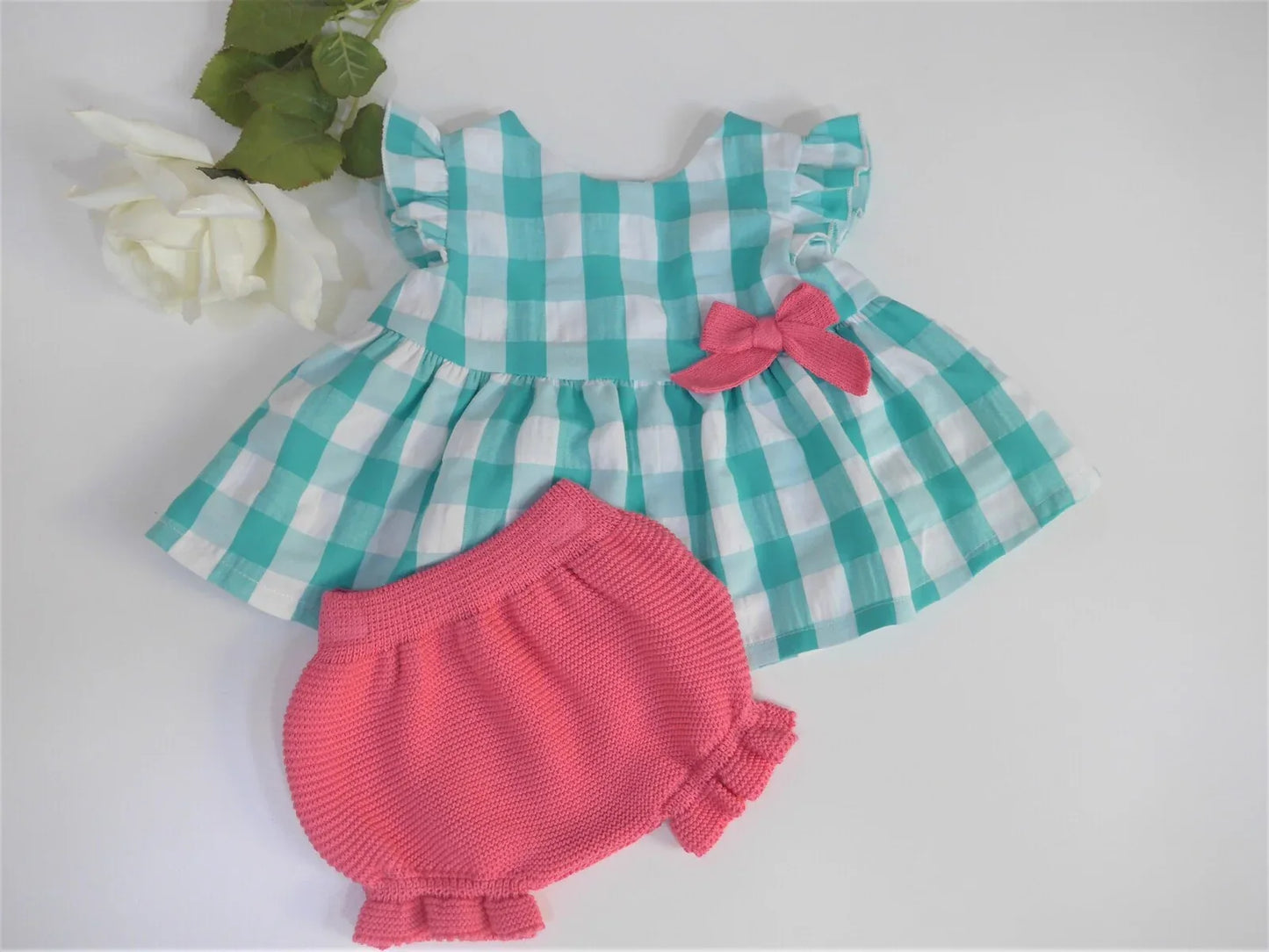 Jesusito vichy verde y culote fucsia - PARDALETS
