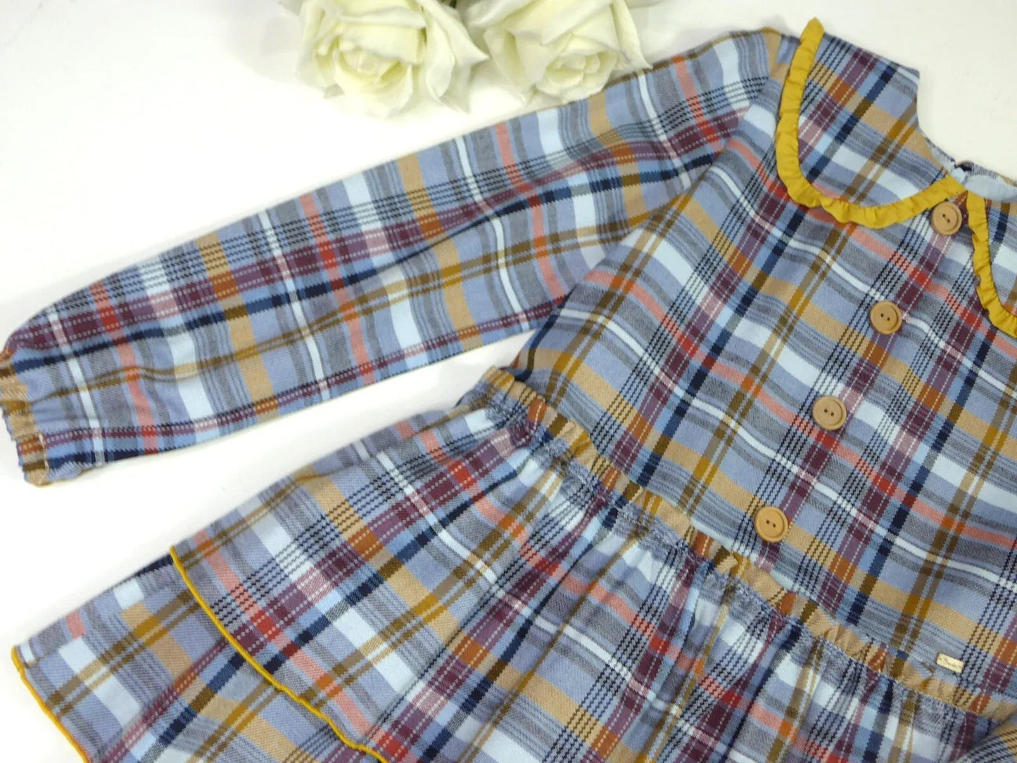 Vestido cuadros azules y mostaza "Enero" - PARDALETS