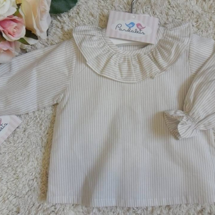 Camisa rayas camel cuello volante Paloma de la O