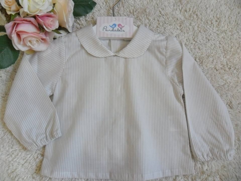 Camisa rayas camel cuello bebe