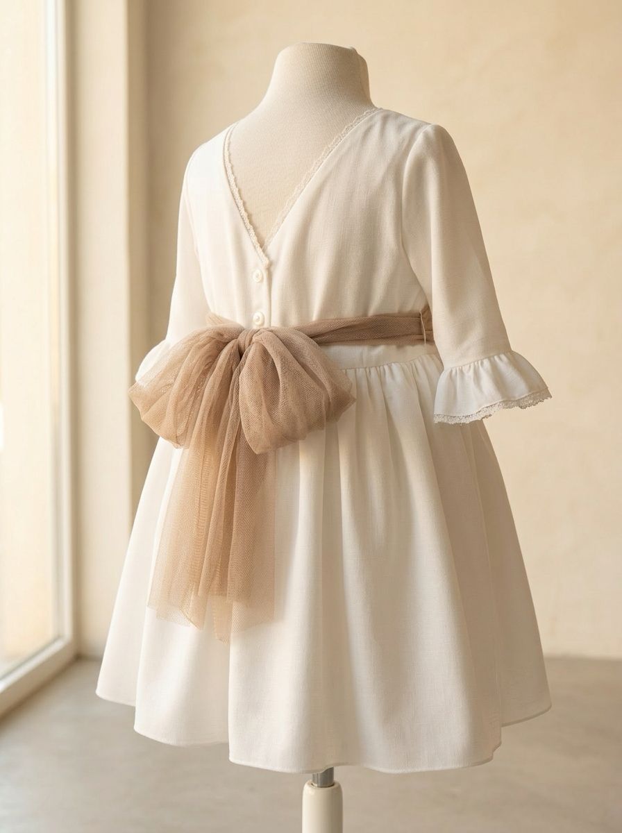 Vestido blanco con manga francesa y puntilla