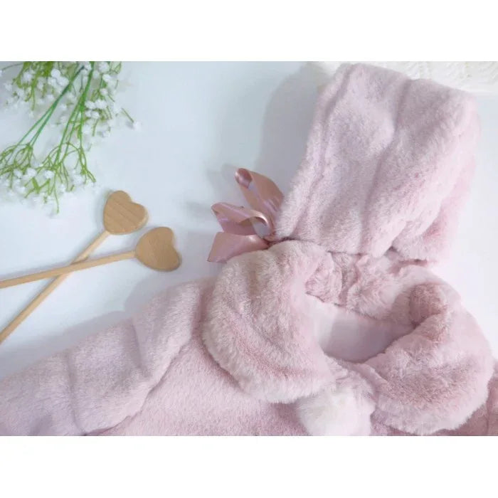 Abrigo extrasuave pelito rosa empolvado con capota - PARDALETS