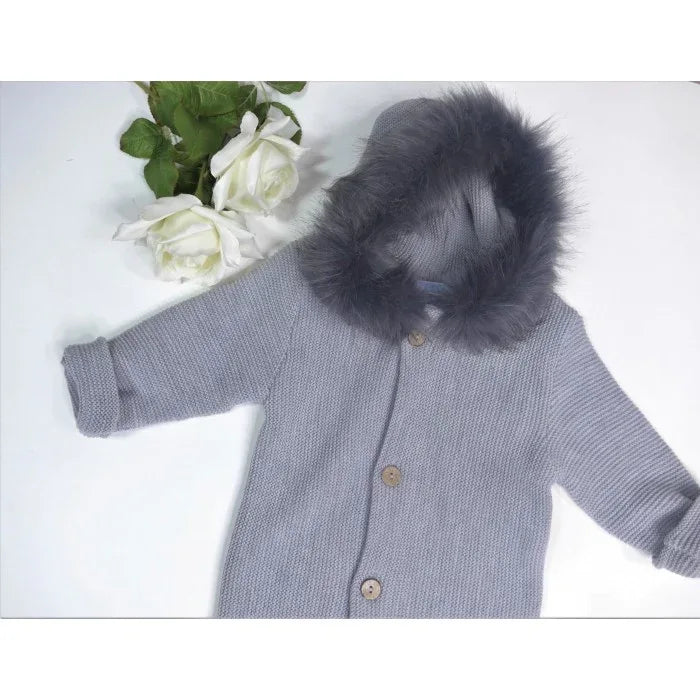 Buzo de lana gris con capucha de pelo - PARDALETS