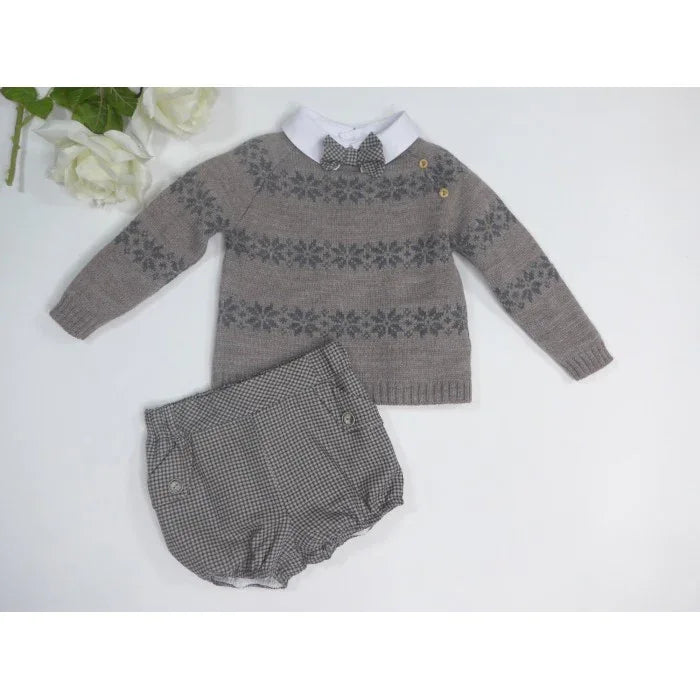 Conjunto camisa blanca y bombacho marrón cuadros "Patti" - PARDALETS