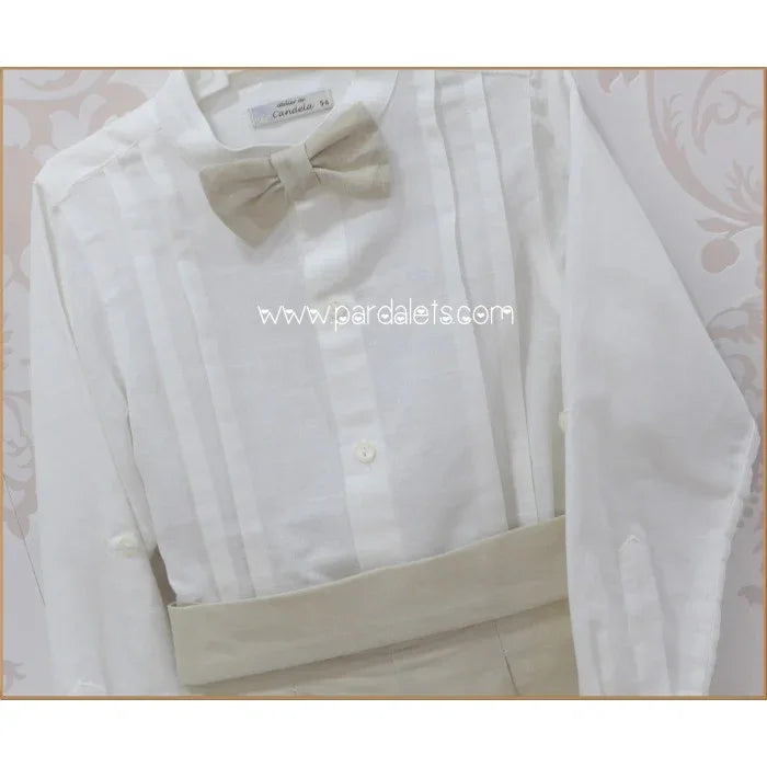 Conjunto camisa, short beig, fajin y pajarita - PARDALETS