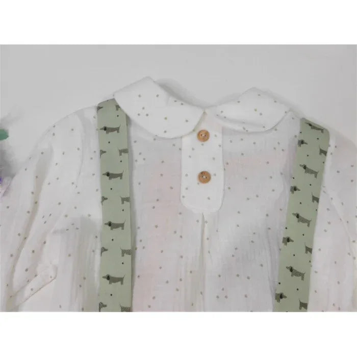Conjunto camisa topito verde y short con tirantes verde - PARDALETS